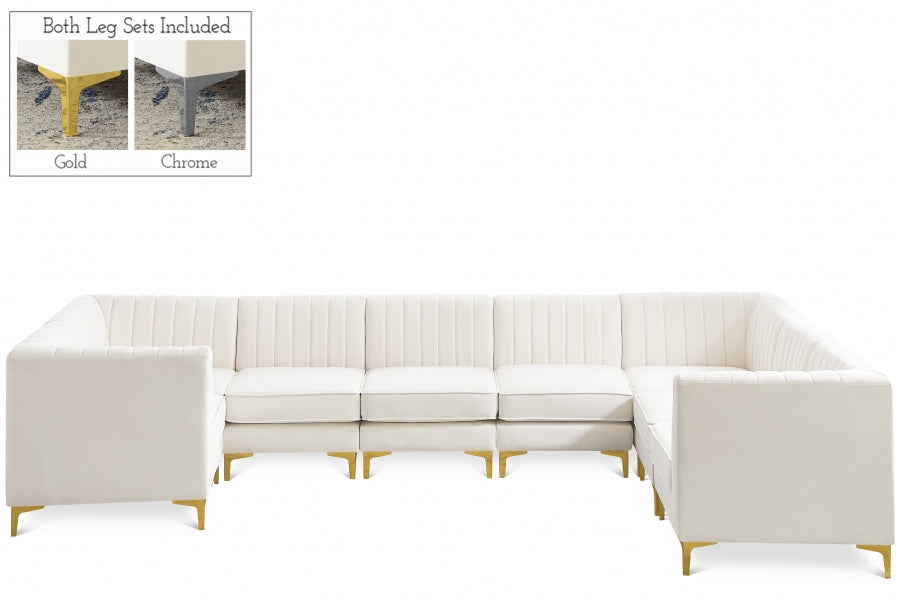 Meridian Furniture - Alina 142" Velvet Upholstered 8 Piece Modular Sectional - 604Cream-Sec8C - GreatFurnitureDeal