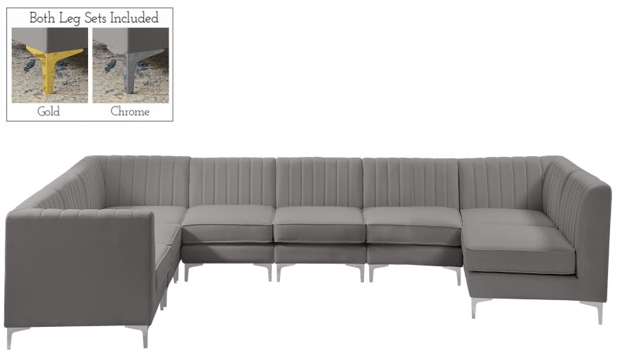 Meridian Furniture - Alina 142" Velvet Upholstered 8 Piece Modular Sectional - 604Grey-Sec8A