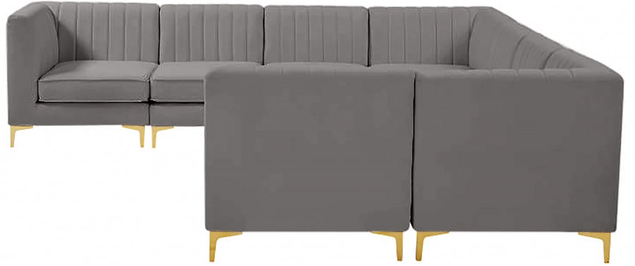 Meridian Furniture - Alina 142" Velvet Upholstered 8 Piece Modular Sectional - 604Grey-Sec8A