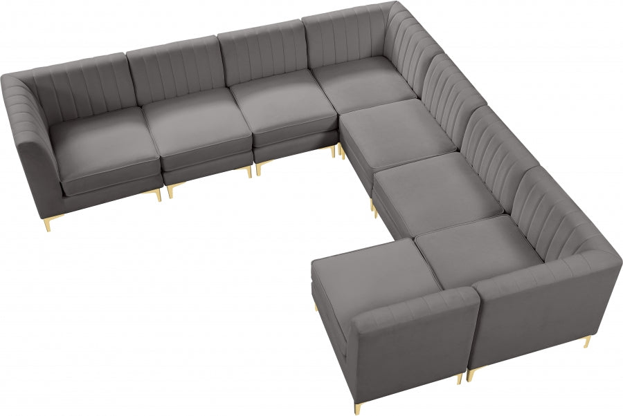 Meridian Furniture - Alina 142" Velvet Upholstered 8 Piece Modular Sectional - 604Grey-Sec8A
