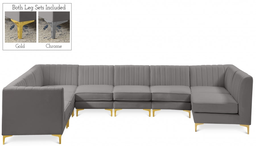 Meridian Furniture - Alina 142" Velvet Upholstered 8 Piece Modular Sectional - 604Grey-Sec8A