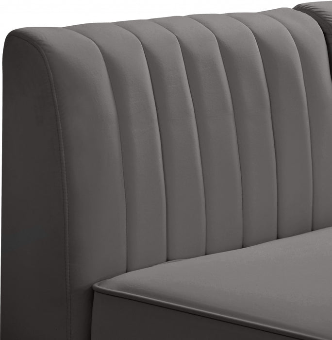 Meridian Furniture - Alina 116.5" Velvet Upholstered 8 Piece Modular Sectional - 604Grey-Sec8B - GreatFurnitureDeal