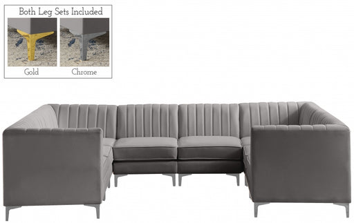 Meridian Furniture - Alina 116.5" Velvet Upholstered 8 Piece Modular Sectional - 604Grey-Sec8B - GreatFurnitureDeal