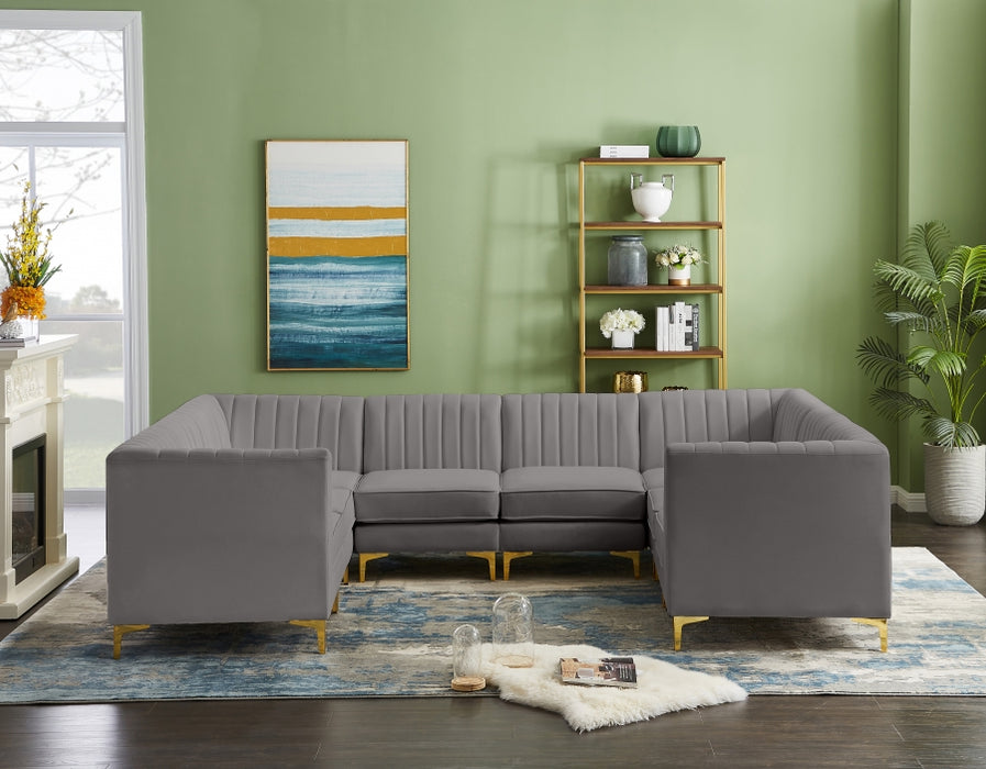 Meridian Furniture - Alina 116.5" Velvet Upholstered 8 Piece Modular Sectional - 604Grey-Sec8B - GreatFurnitureDeal