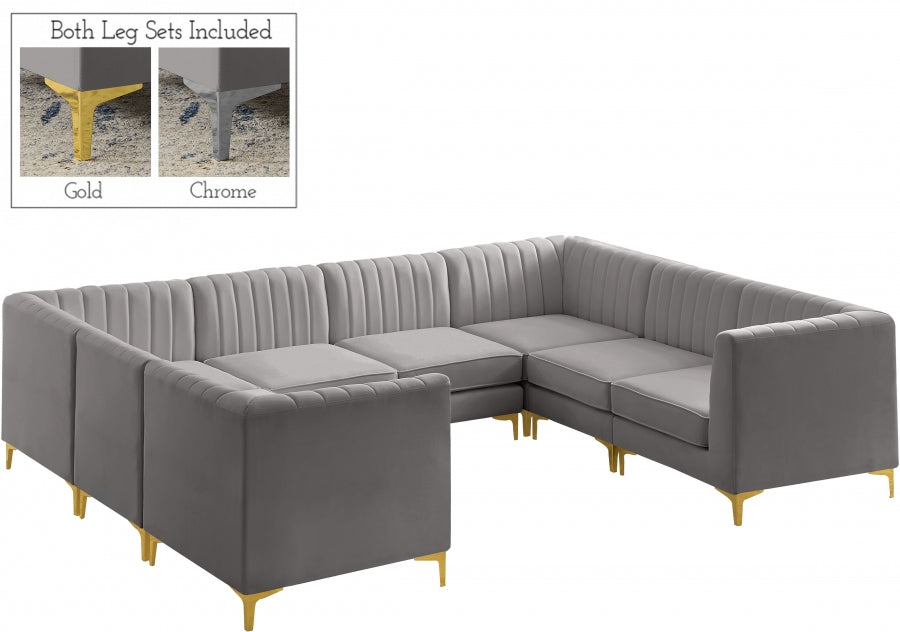 Meridian Furniture - Alina 116.5" Velvet Upholstered 8 Piece Modular Sectional - 604Grey-Sec8B - GreatFurnitureDeal