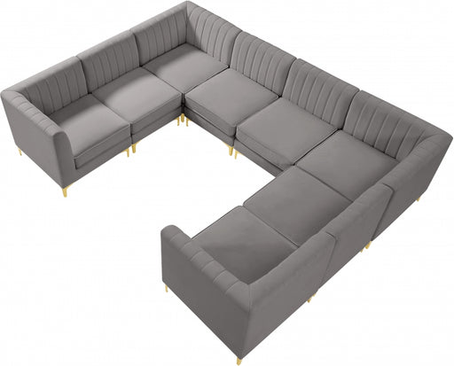 Meridian Furniture - Alina 116.5" Velvet Upholstered 8 Piece Modular Sectional - 604Grey-Sec8B - GreatFurnitureDeal