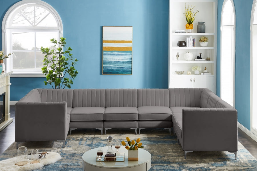 Meridian Furniture - Alina 142" Velvet Upholstered 8 Piece Modular Sectional - 604Grey-Sec8C - GreatFurnitureDeal