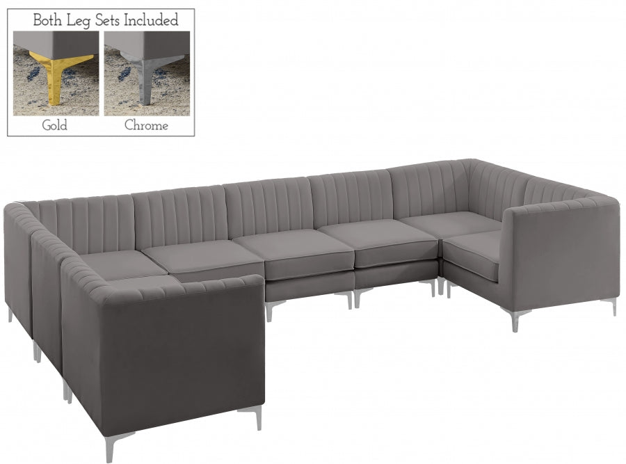 Meridian Furniture - Alina 142" Velvet Upholstered 8 Piece Modular Sectional - 604Grey-Sec8C - GreatFurnitureDeal