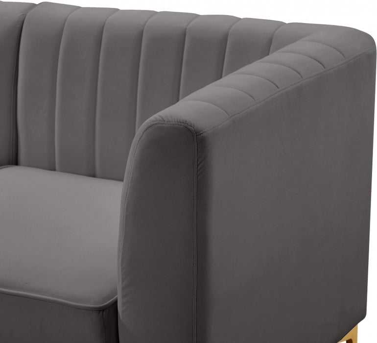 Meridian Furniture - Alina 142" Velvet Upholstered 8 Piece Modular Sectional - 604Grey-Sec8C - GreatFurnitureDeal