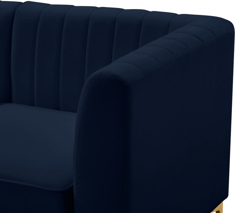Meridian Furniture - Alina 116.5" Velvet Upholstered 8 Piece Modular Sectional - 604Navy-Sec8B - GreatFurnitureDeal