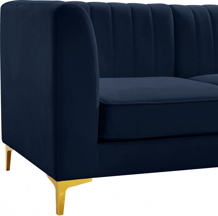Meridian Furniture - Alina 116.5" Velvet Upholstered 8 Piece Modular Sectional - 604Navy-Sec8B - GreatFurnitureDeal