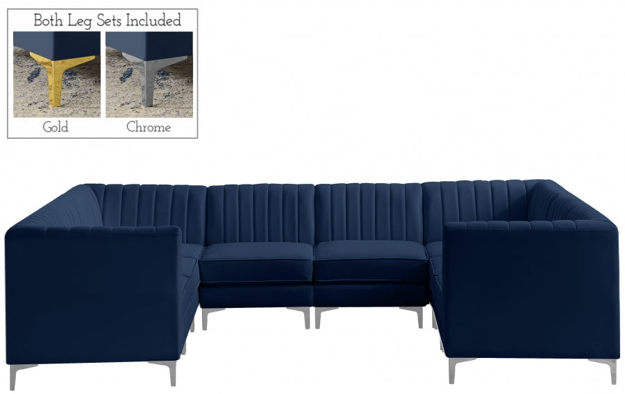 Meridian Furniture - Alina 116.5" Velvet Upholstered 8 Piece Modular Sectional - 604Navy-Sec8B - GreatFurnitureDeal