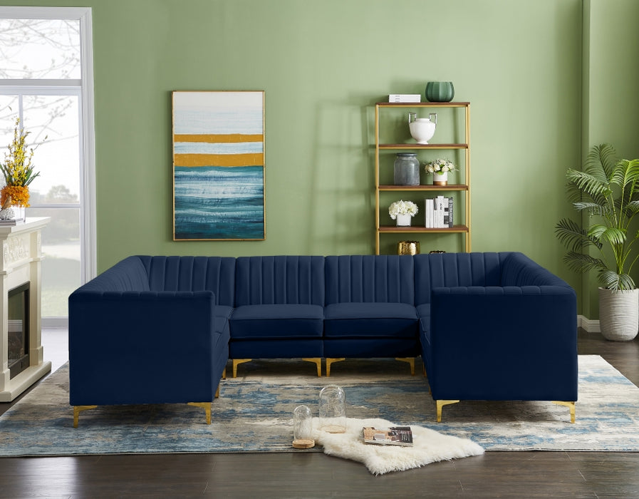 Meridian Furniture - Alina 116.5" Velvet Upholstered 8 Piece Modular Sectional - 604Navy-Sec8B - GreatFurnitureDeal