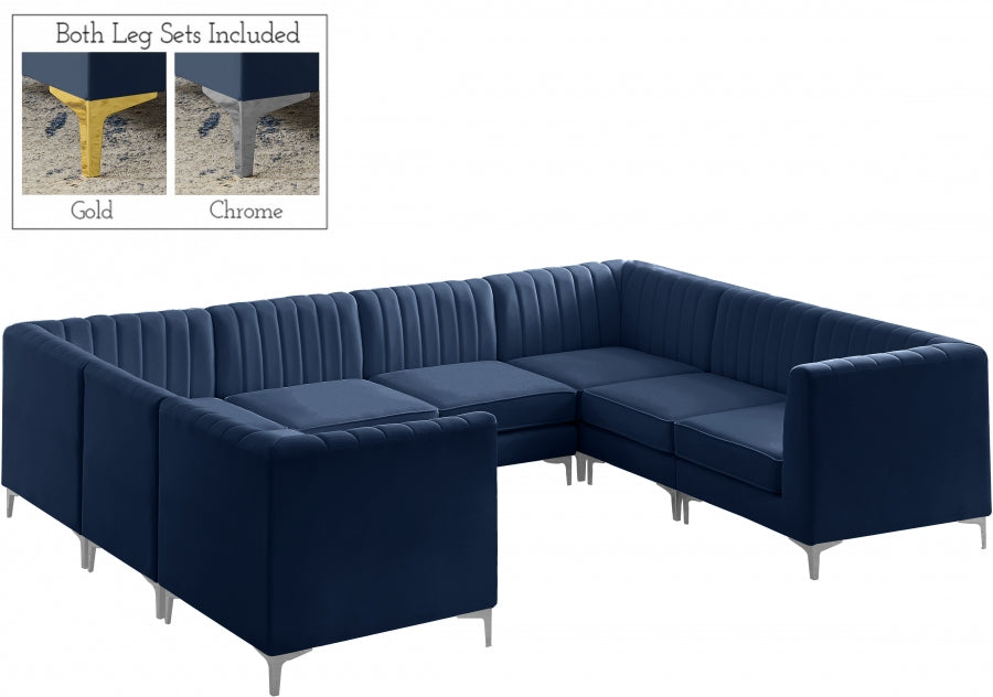 Meridian Furniture - Alina 116.5" Velvet Upholstered 8 Piece Modular Sectional - 604Navy-Sec8B - GreatFurnitureDeal