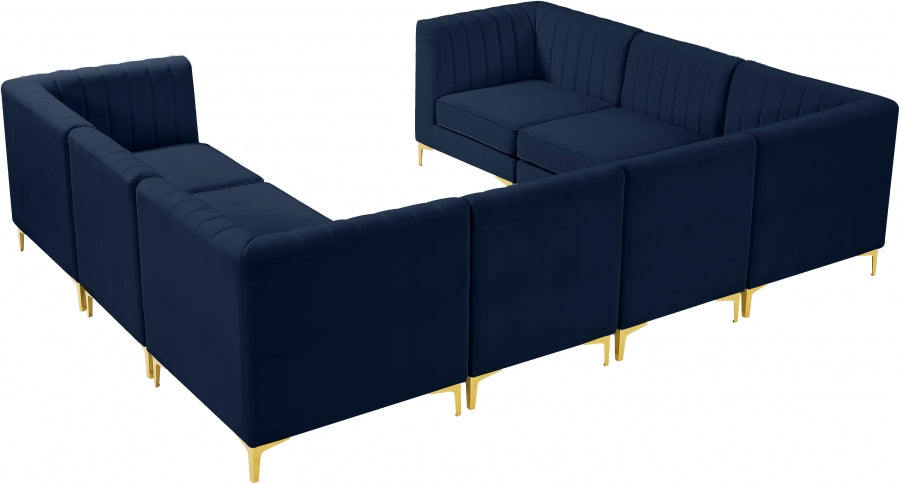 Meridian Furniture - Alina 116.5" Velvet Upholstered 8 Piece Modular Sectional - 604Navy-Sec8B - GreatFurnitureDeal