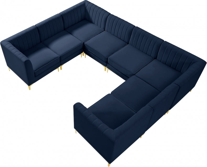 Meridian Furniture - Alina 116.5" Velvet Upholstered 8 Piece Modular Sectional - 604Navy-Sec8B - GreatFurnitureDeal