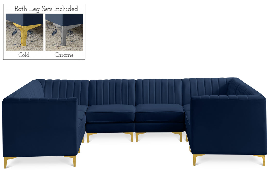 Meridian Furniture - Alina 116.5" Velvet Upholstered 8 Piece Modular Sectional - 604Navy-Sec8B - GreatFurnitureDeal