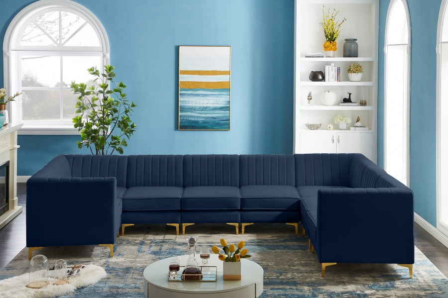 Meridian Furniture - Alina 142" Velvet Upholstered 8 Piece Modular Sectional - 604Navy-Sec8C - GreatFurnitureDeal