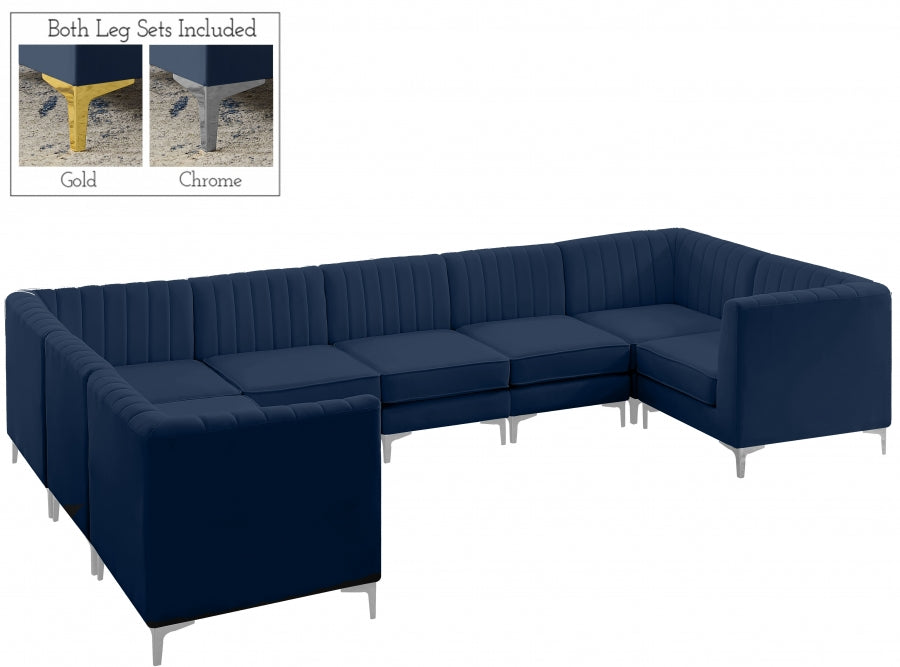 Meridian Furniture - Alina 142" Velvet Upholstered 8 Piece Modular Sectional - 604Navy-Sec8C - GreatFurnitureDeal