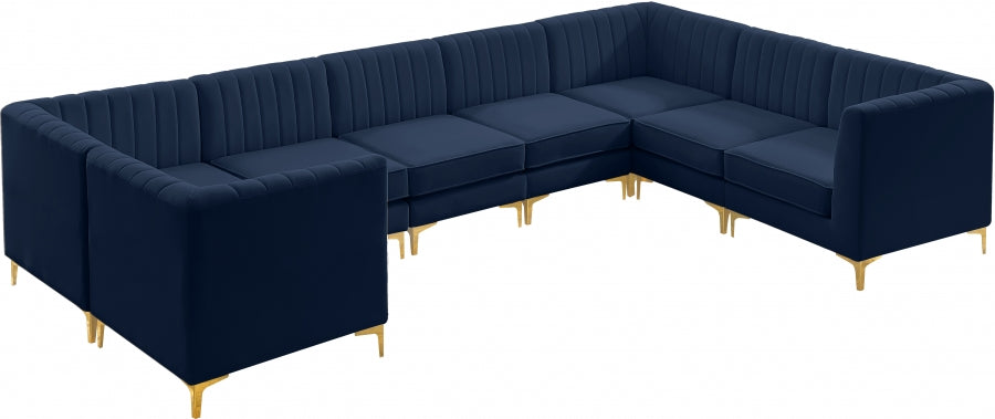 Meridian Furniture - Alina 142" Velvet Upholstered 8 Piece Modular Sectional - 604Navy-Sec8C - GreatFurnitureDeal