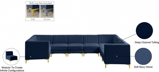Meridian Furniture - Alina 142" Velvet Upholstered 8 Piece Modular Sectional - 604Navy-Sec8C - GreatFurnitureDeal