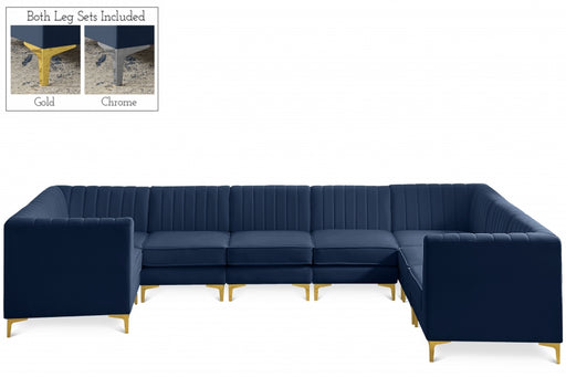 Meridian Furniture - Alina 142" Velvet Upholstered 8 Piece Modular Sectional - 604Navy-Sec8C - GreatFurnitureDeal
