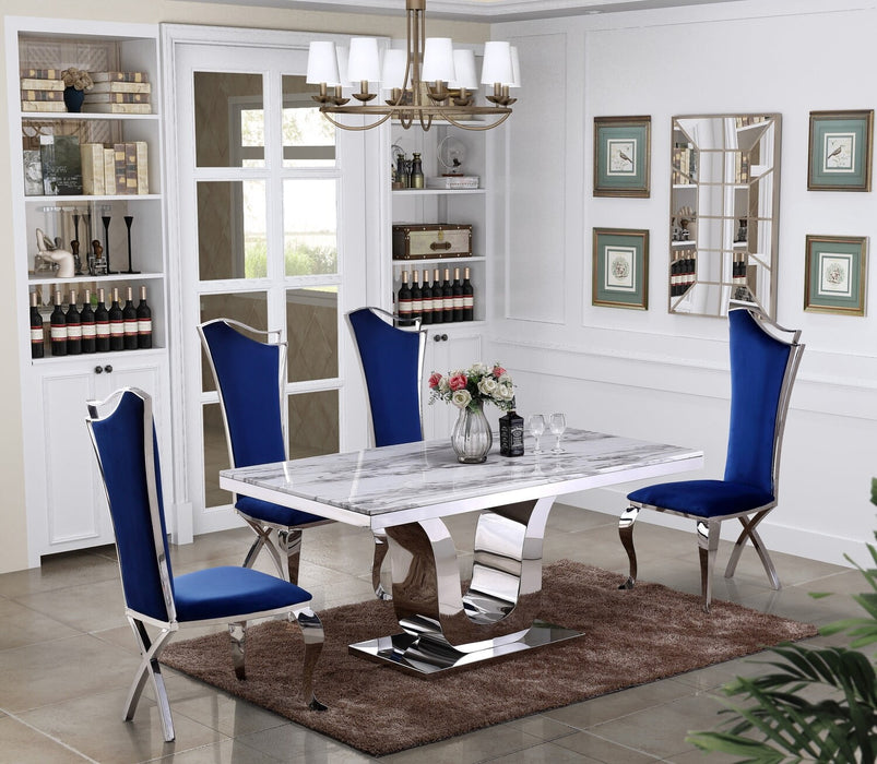 Mariano Furniture - 5 Piece Marble Dining Table Set in Navy Blue - BQ-D14-4SC35 - GreatFurnitureDeal