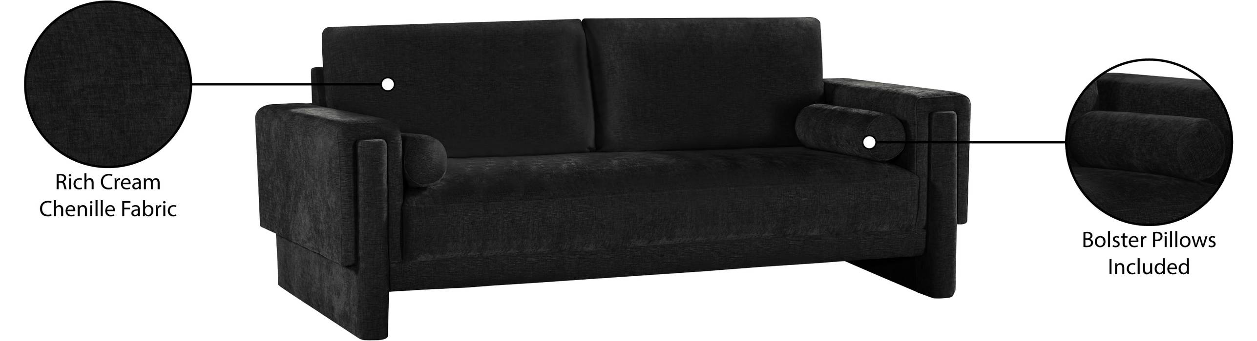 Meridian Furniture - Madeline 89" Black Chenille Fabric Upholstered Sofa - 152Black-S - GreatFurnitureDeal