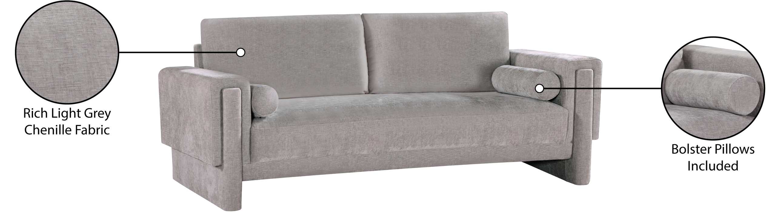 Meridian Furniture - Madeline 89" Grey Chenille Fabric Upholstered Sofa - 152Grey-S - GreatFurnitureDeal