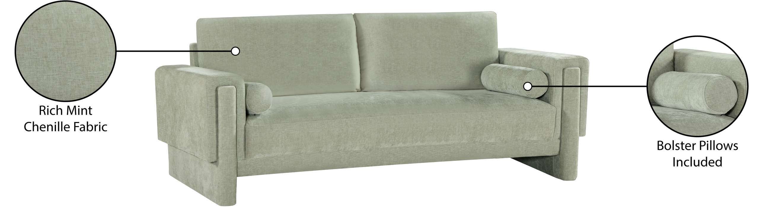 Meridian Furniture - Madeline 89" Mint Chenille Fabric Upholstered Sofa - 152Mint-S - GreatFurnitureDeal