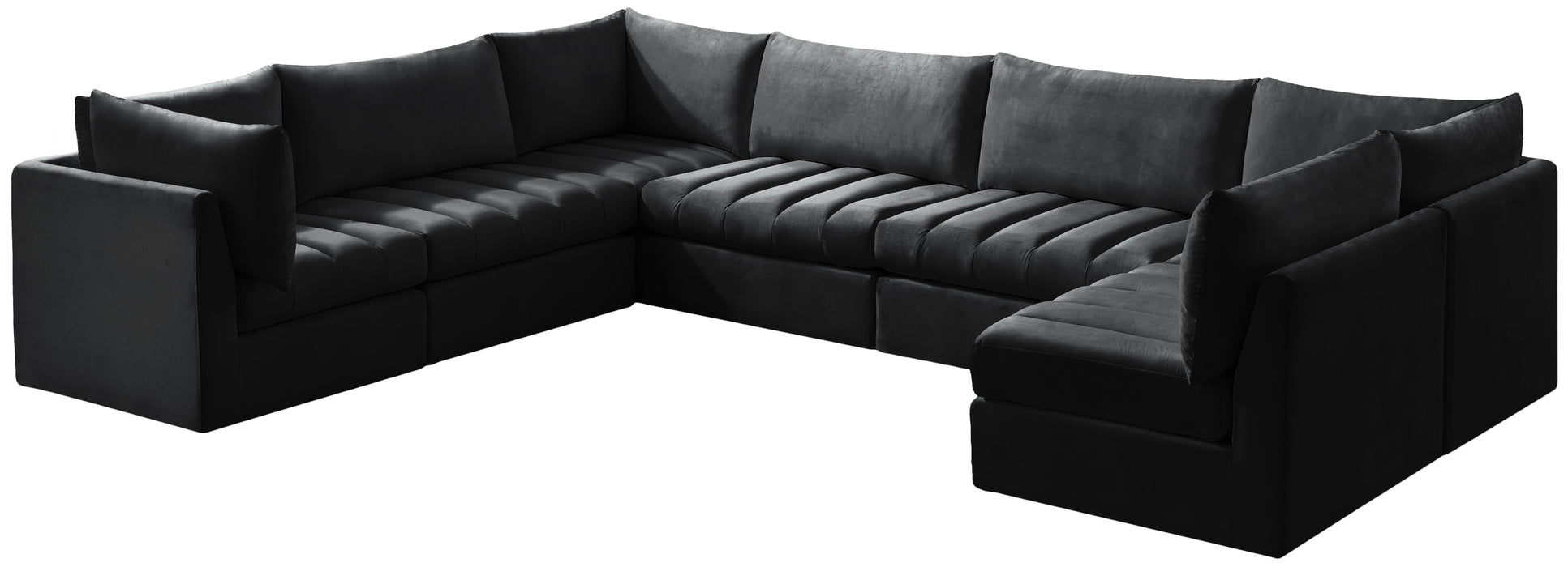 Meridian Furniture - Jacob 140" Velvet Upholstered 7 Piece Modular Sectional - 649Black-Sec7A - GreatFurnitureDeal