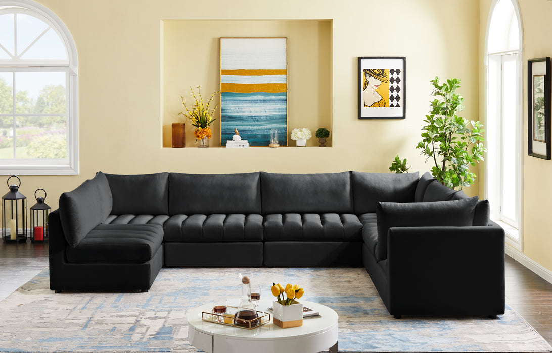 Meridian Furniture - Jacob 140" Velvet Upholstered 7 Piece Modular Sectional - 649Black-Sec7A - GreatFurnitureDeal