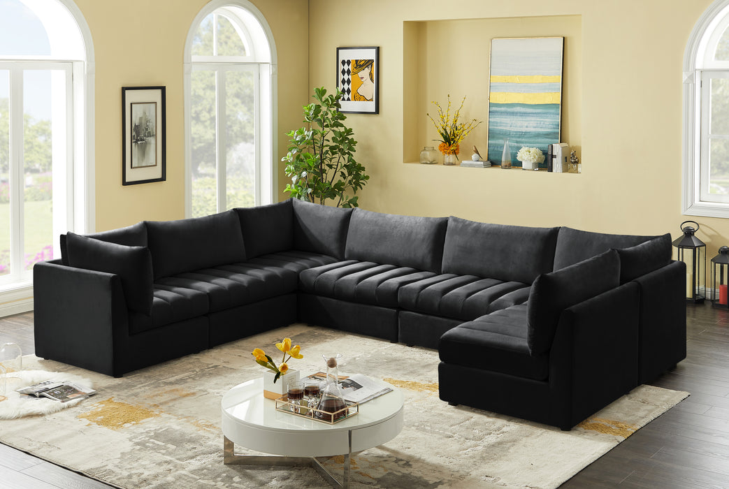 Meridian Furniture - Jacob 140" Velvet Upholstered 7 Piece Modular Sectional - 649Black-Sec7A - GreatFurnitureDeal