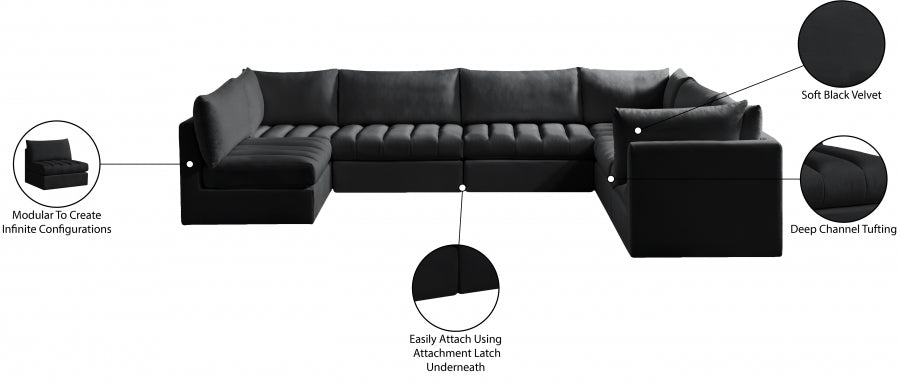 Meridian Furniture - Jacob 140" Velvet Upholstered 7 Piece Modular Sectional - 649Black-Sec7A - GreatFurnitureDeal