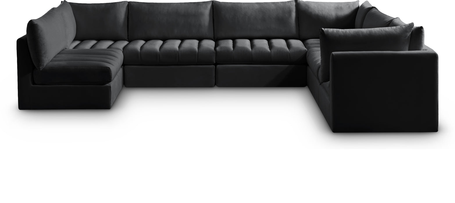 Meridian Furniture - Jacob 140" Velvet Upholstered 7 Piece Modular Sectional - 649Black-Sec7A - GreatFurnitureDeal