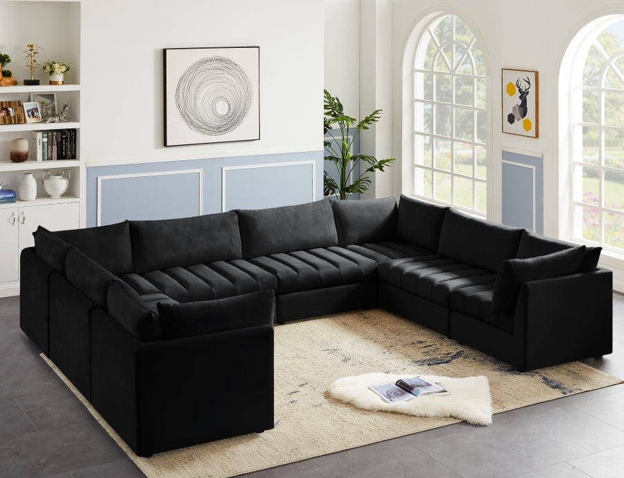 Meridian Furniture - Jacob 140" Velvet Upholstered 8 Piece Modular Sectional - 649Black-Sec8A - GreatFurnitureDeal