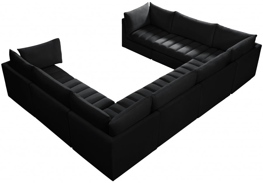 Meridian Furniture - Jacob 140" Velvet Upholstered 8 Piece Modular Sectional - 649Black-Sec8A - GreatFurnitureDeal