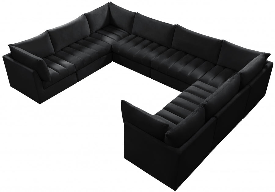 Meridian Furniture - Jacob 140" Velvet Upholstered 8 Piece Modular Sectional - 649Black-Sec8A - GreatFurnitureDeal