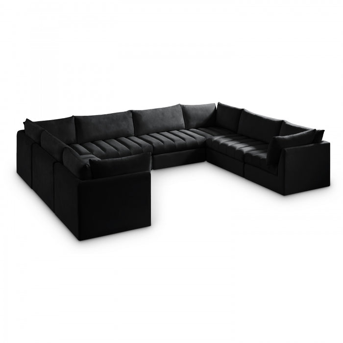 Meridian Furniture - Jacob 140" Velvet Upholstered 8 Piece Modular Sectional - 649Black-Sec8A - GreatFurnitureDeal