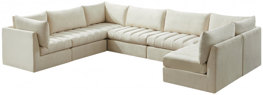 Meridian Furniture - Jacob 140" Velvet Upholstered 7 Piece Modular Sectional - 649Cream-Sec7A - GreatFurnitureDeal