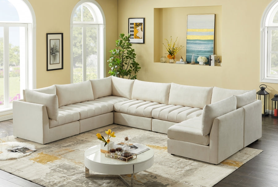 Meridian Furniture - Jacob 140" Velvet Upholstered 7 Piece Modular Sectional - 649Cream-Sec7A - GreatFurnitureDeal