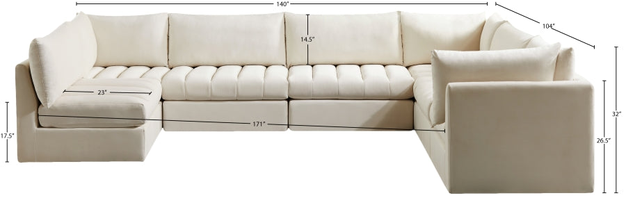 Meridian Furniture - Jacob 140" Velvet Upholstered 7 Piece Modular Sectional - 649Cream-Sec7A - GreatFurnitureDeal