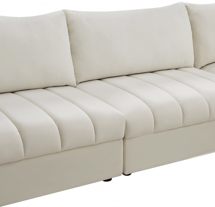 Meridian Furniture - Jacob 140" Velvet Upholstered 8 Piece Modular Sectional - 649Cream-Sec8A - GreatFurnitureDeal