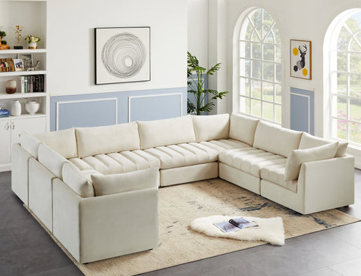 Meridian Furniture - Jacob 140" Velvet Upholstered 8 Piece Modular Sectional - 649Cream-Sec8A - GreatFurnitureDeal