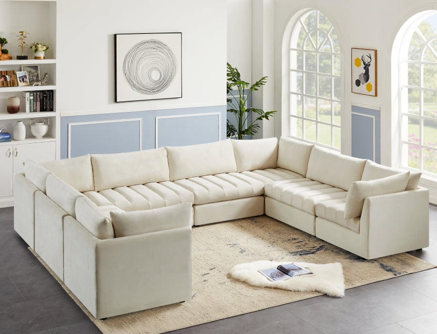 Meridian Furniture - Jacob 140" Velvet Upholstered 8 Piece Modular Sectional - 649Cream-Sec8A - GreatFurnitureDeal