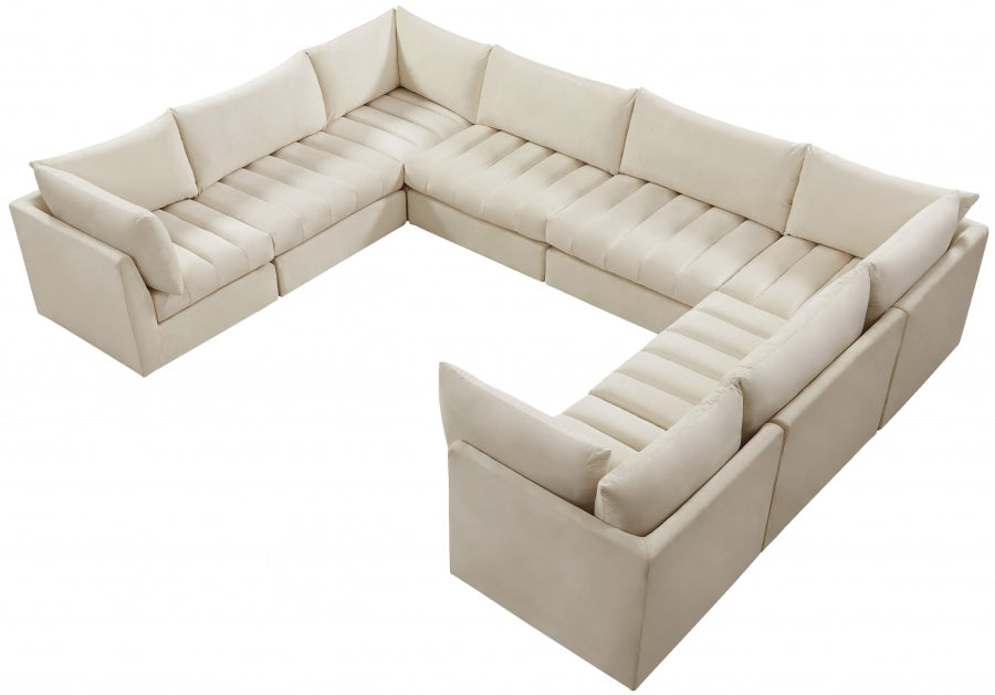 Meridian Furniture - Jacob 140" Velvet Upholstered 8 Piece Modular Sectional - 649Cream-Sec8A - GreatFurnitureDeal