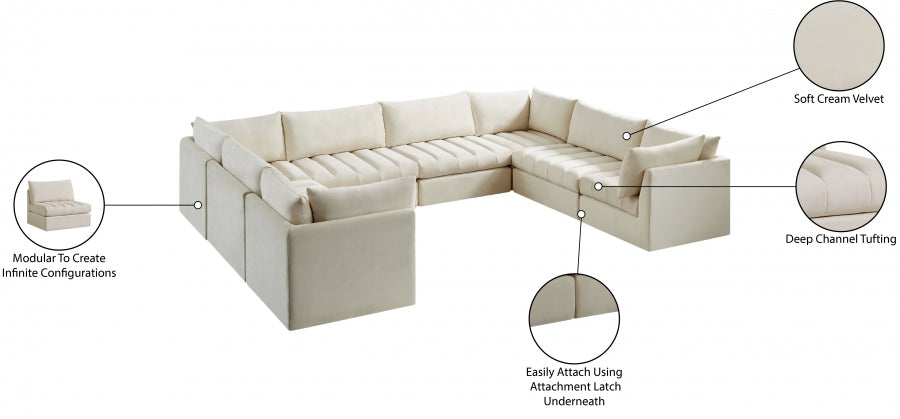 Meridian Furniture - Jacob 140" Velvet Upholstered 8 Piece Modular Sectional - 649Cream-Sec8A - GreatFurnitureDeal