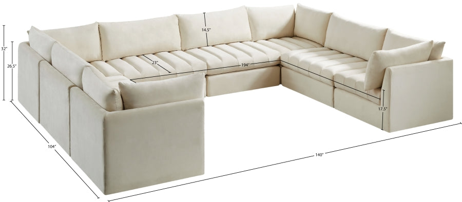 Meridian Furniture - Jacob 140" Velvet Upholstered 8 Piece Modular Sectional - 649Cream-Sec8A - GreatFurnitureDeal