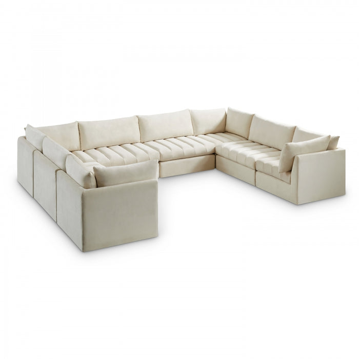 Meridian Furniture - Jacob 140" Velvet Upholstered 8 Piece Modular Sectional - 649Cream-Sec8A - GreatFurnitureDeal