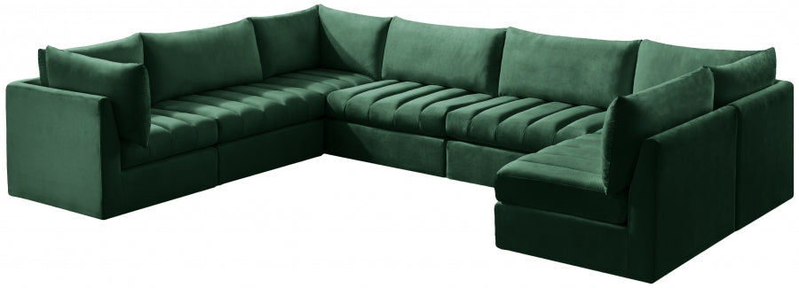 Meridian Furniture - Jacob 140" Velvet Upholstered 7 Piece Modular Sectional - 649Green-Sec7A - GreatFurnitureDeal